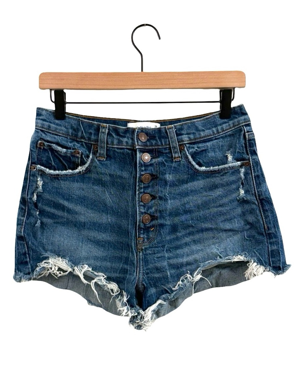 Abercrombie & Fitch High-Rise Distressed Denim Shorts - Blue